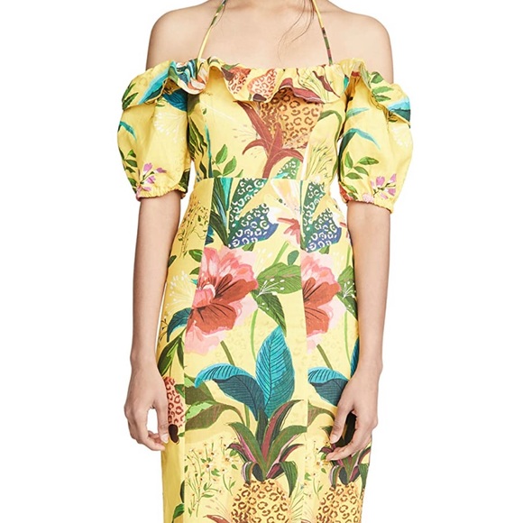 FARM Rio Golden Jungle Linen Midi Dress sz Small - Picture 6 of 16